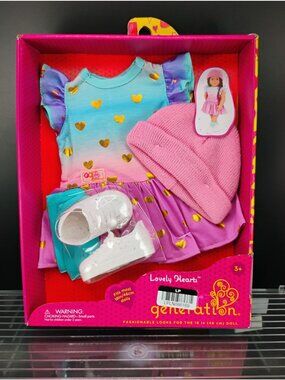 Lovely Hearts Clothes Set For 18" Dolls With Dress Hat & Shoes